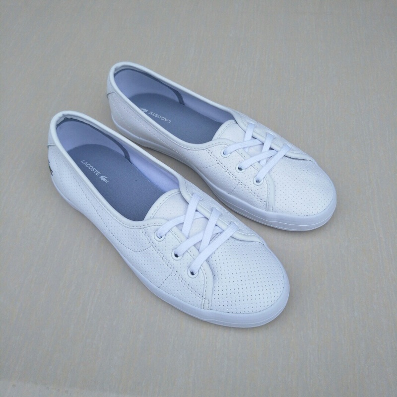 Giày thể thao nữ logo thương hiệu Lacoste cao cấp màu trắng trơn siêu nhẹ