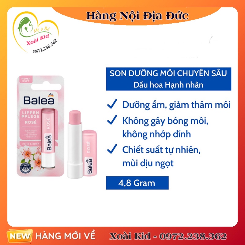 [Hàng nội địa Đức] Son dưỡng môi Balea Đức giúp môi mềm mịn, đỡ khô nứt nẻ