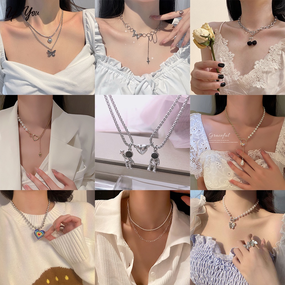 Vòng cổ AY màu bạc mặt dây nhiều mẫu tùy chọn phong cách Hàn Quốc thời trang cho nữ