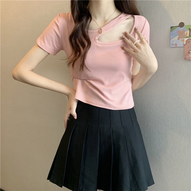 Áo Thun Tay Ngắn Thiết Kế Khoét Lỗ Thời Trang Mới Cho Nữ