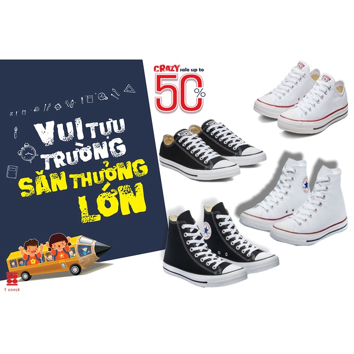 T-ConsX Giày Converse Classic Trắng / Đen LEAK