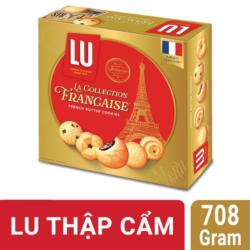 Bánh Quy Bơ Pháp Lu 708g - hộp thiếc có tặng kèm túi giấy