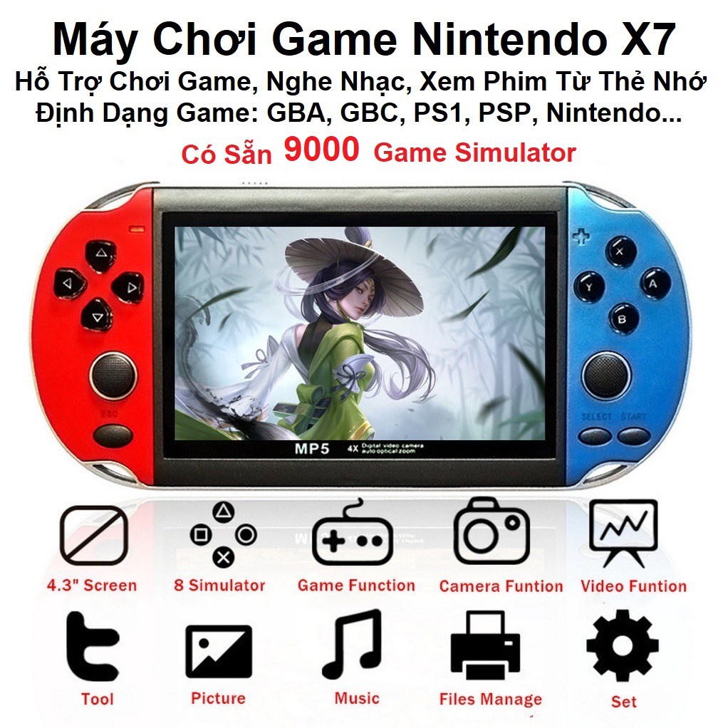 Máy chơi game cầm tay X7 hơn 10.000 game, tích hợp máy ảnh, máy nghe nhạc, kết nối TV