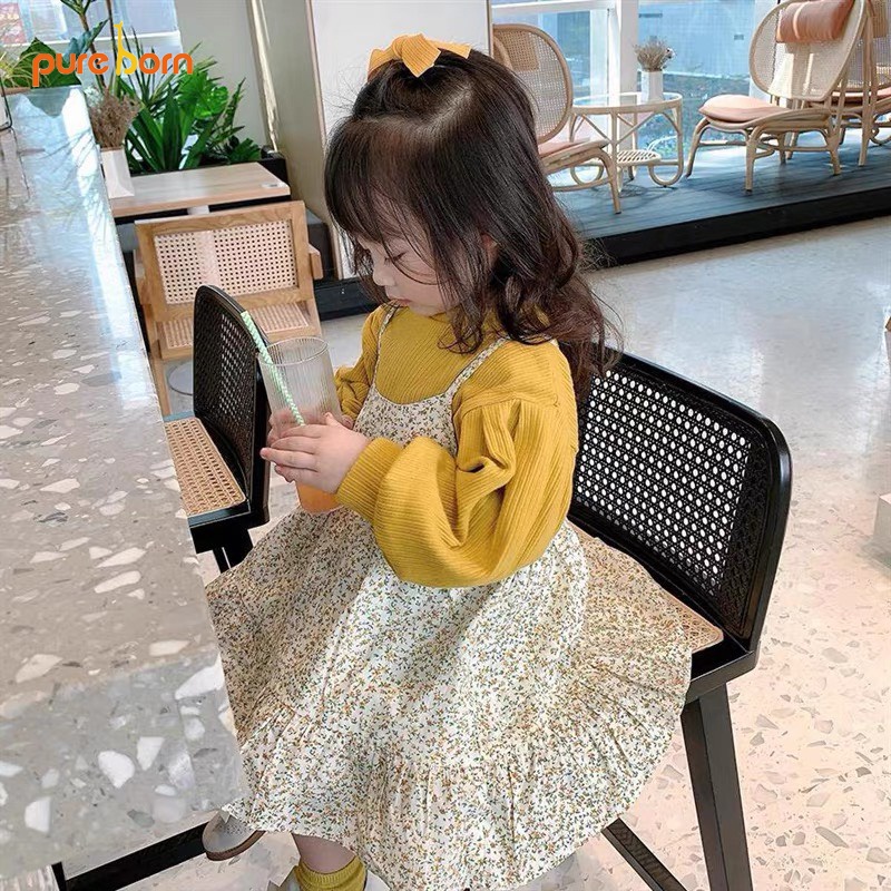 Sét Váy Bé Gái 2 Dây Hoạ Tiết chấm Hoa, Áo len gân đũa Cho Bé Mặc Đi Học, Đi Chơi T37