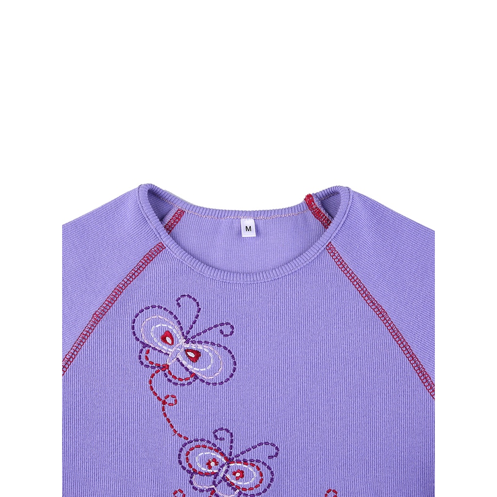 Áo Thun Tay Ngắn Cổ Tròn Thêu Hình Bướm Sáng Tạo Thời Trang Mùa Hè Cho Bé Gái