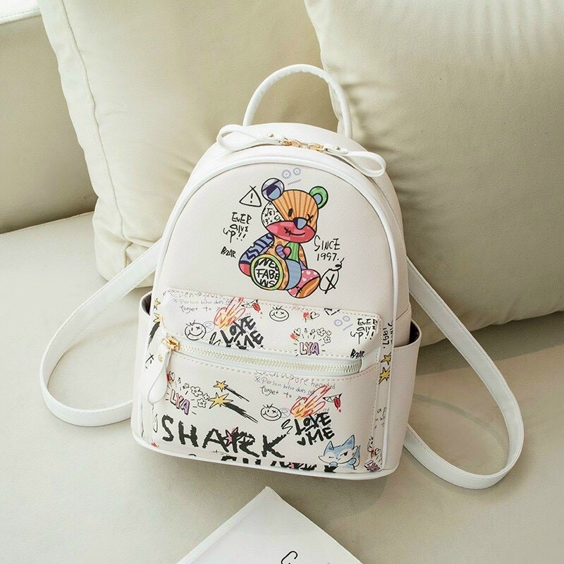 Balo Nữ Mini Phong Cách Hàn Quốc, Balo Gấu Shark Trắng Dễ Thương