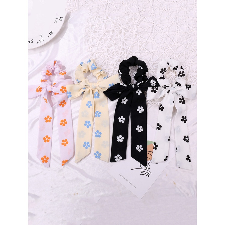 Dây Buộc Tóc Ruy Băng Thắt Nơ In Họa Tiết Hoa Xinh Xắn Thời Trang Cho Nữ