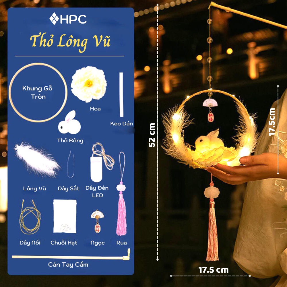 Đèn Lồng Trung Thu Cầm Tay Handmade, Đèn Lồng Thỏ Ngọc, Hoa Sen, Decor, Sống Ảo - Xu Hướng 2022