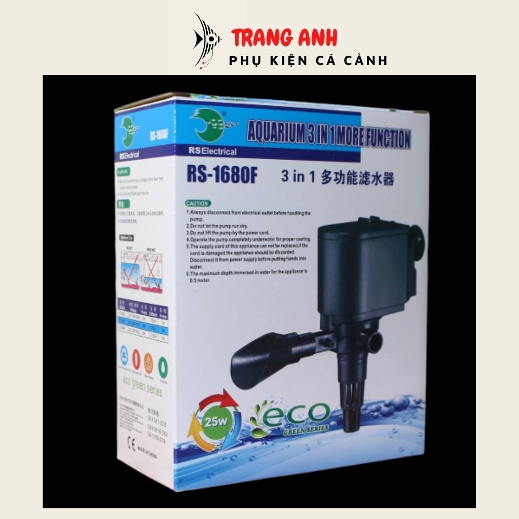 Máy bơm nước hồ cá 3 chức năng RS 1680F - Máy bơm lọc nước bể cá cảnh công suất 25W, máy khỏe, hàng chính hãng