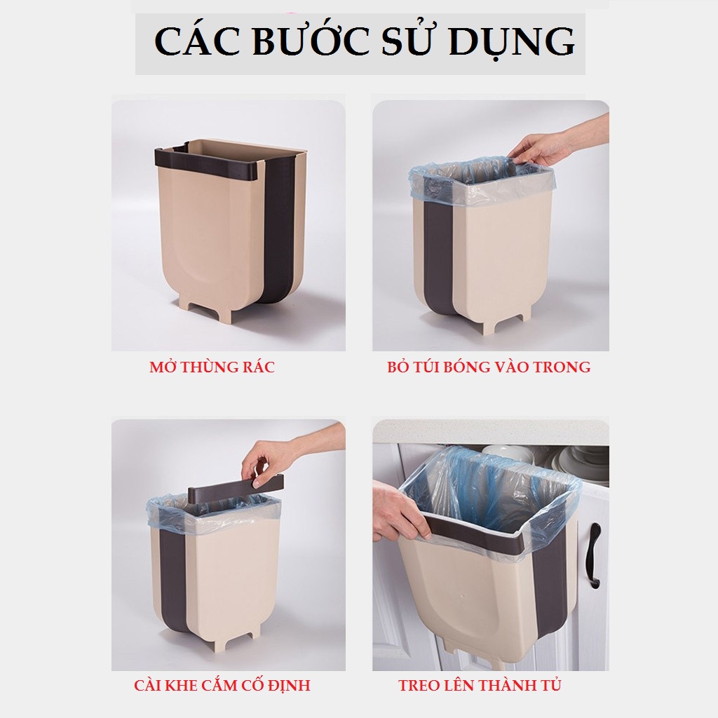 Thùng Rác Thông Minh Gấp Gọn BEECOOK Treo Cạnh Tủ 2 Size Tiện Lợi