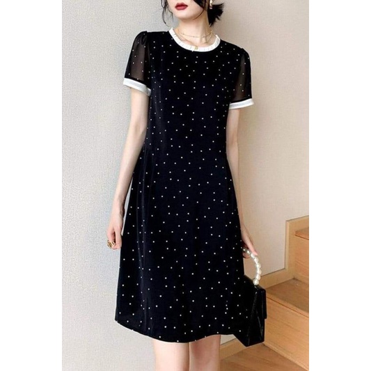 váy chấm bi dáng suông siêu xinh bầu bí bon chen