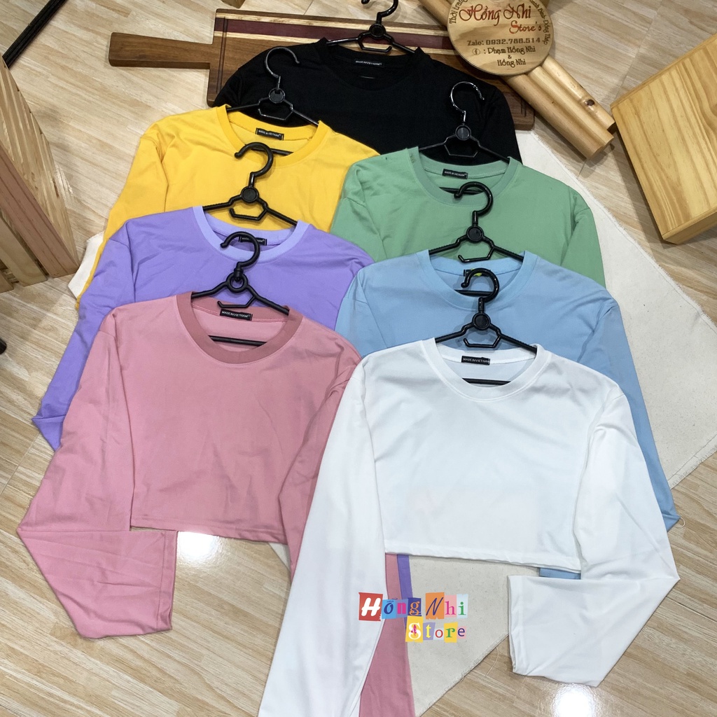 Áo Croptop Trơn Tay Dài Dáng Rộng Xanh Bơ Long Tee Ulzzang - MM