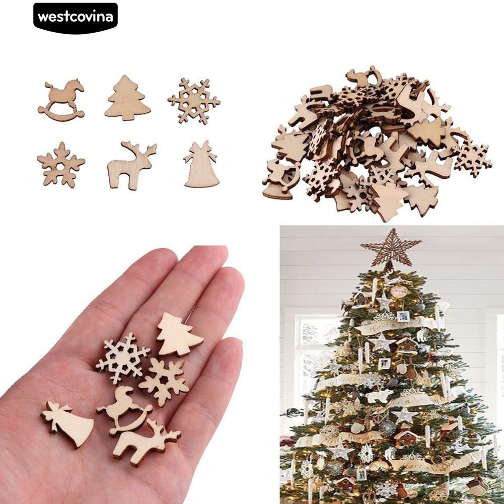 Bộ 50 miếng gỗ hình dáng xinh xắn dùng để trang trí cây thông