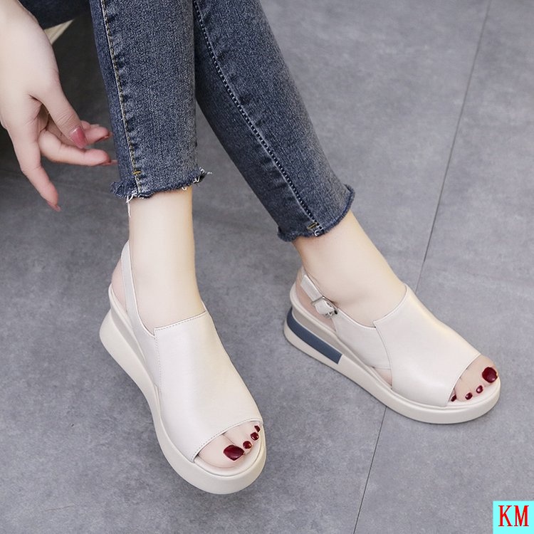 Giày Sandal Cao Gót Hở Mũi Đế Xuồng Mềm Mại Thời Trang Mùa Hè 2021 Cho Nữ