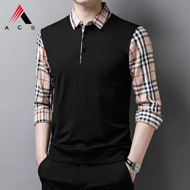 Áo sơ mi dài tay giả hai lớp họa tiết sọc caro thời trang công sở cho nam 3 màu lựa chọn