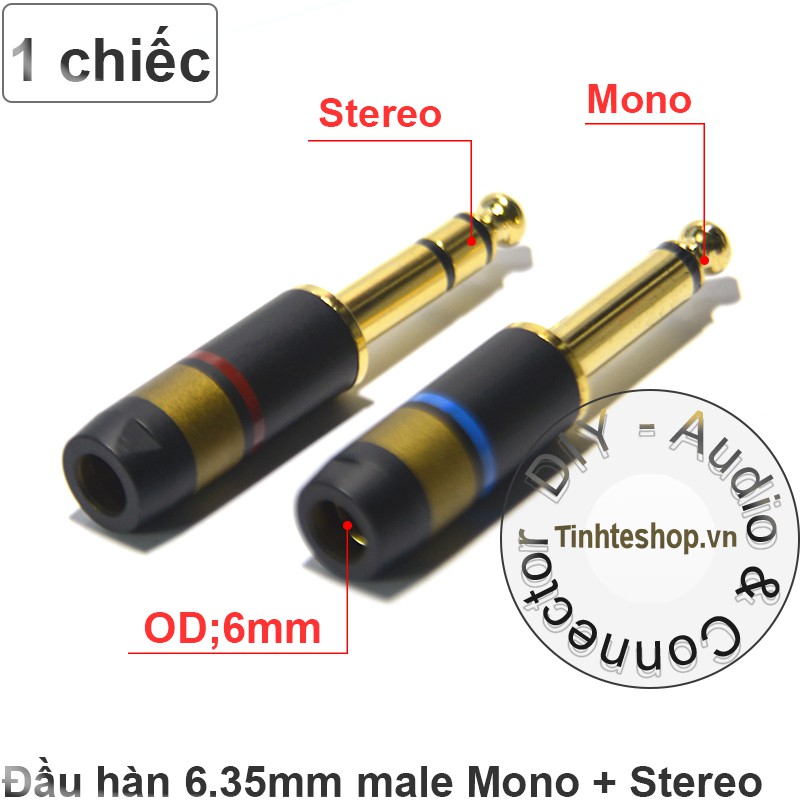 Đầu hàn jack cắm audio DIY 6.35mm 6.5mm gold 24K OD6mm Mono/Stereo (1 chiếc)