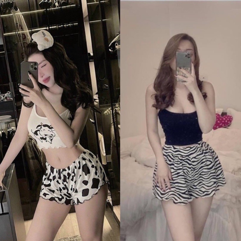 [ Mã FAMAYWA2 giảm 10K đơn 50K] Sét bộ nữ áo 2 dây bò sữa + quần