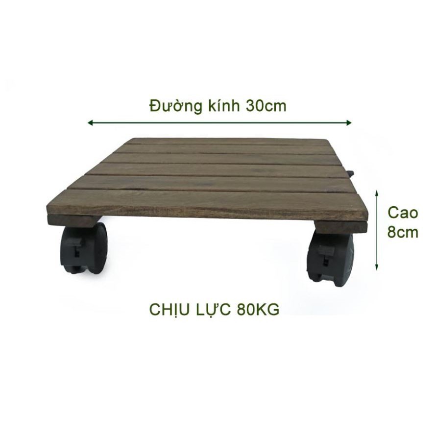 Đế gỗ lót chậu cây hình tròn có bánh xe R30cm chịu lực 80kg R30x8cm
