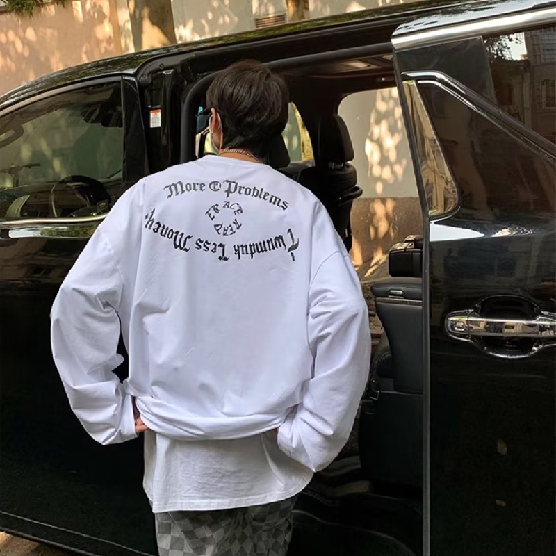 Áo Thun Tay Dài Cổ Tròn Dáng Rộng In Chữ Phong Cách Thời Trang unisex Oversize M-5XL