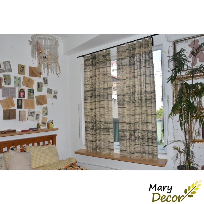 Rèm cửa sổ trang trí vải bố linen đẹp - họa tiết vân gỗ R-E10