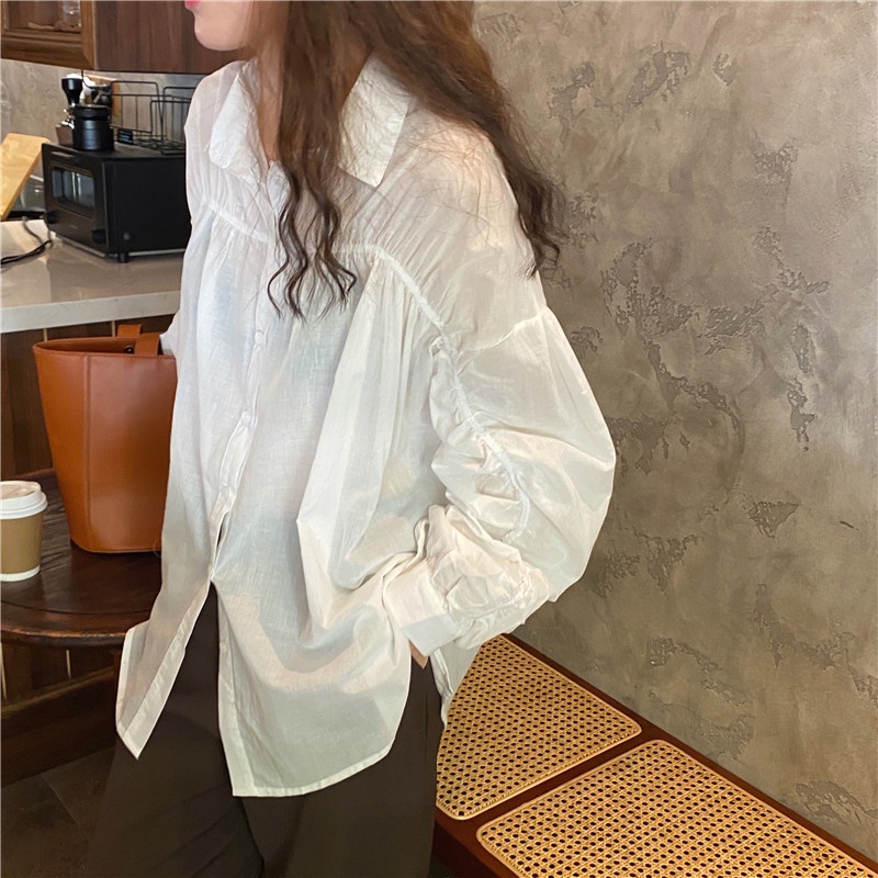 Áo sơ mi cổ polo tay dài xếp ly phong cách Hàn Quốc trẻ trung 45265