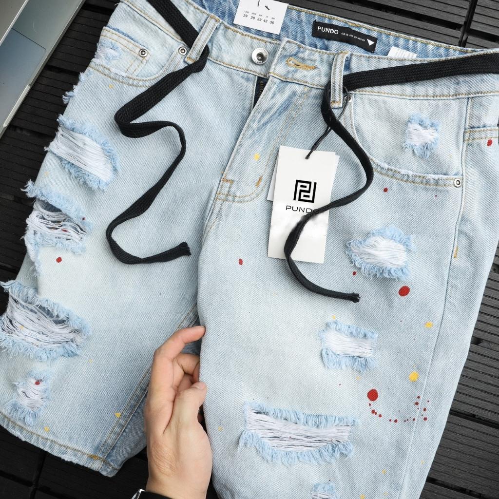 Quần short JEAN nam cao cấp wash xé nhẹ dễ phối PUNDO QSPD04