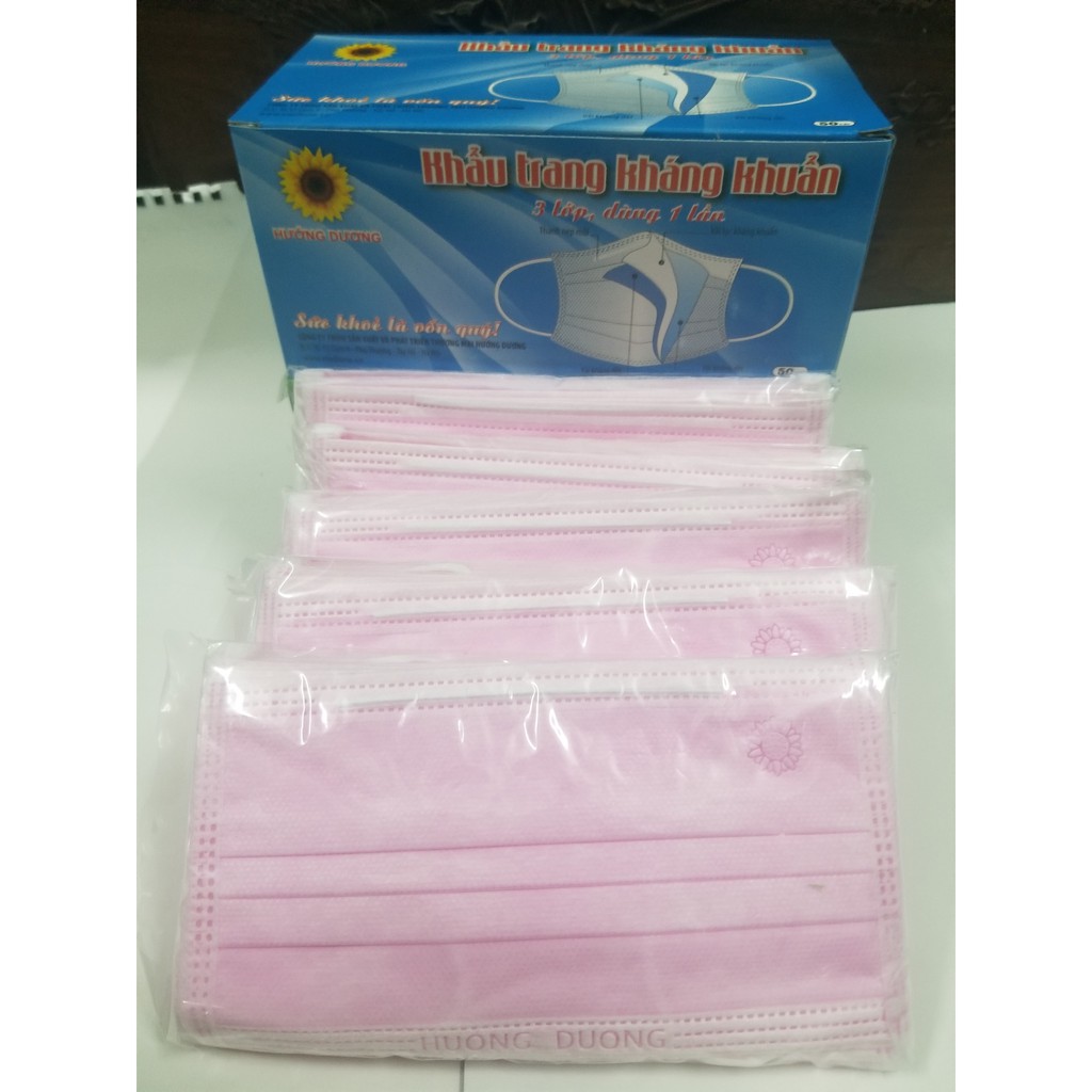 Khẩu trang kháng khuẩn 😷Freeship😷 Hướng Dương  3 lớp Xanh/trắng/hồng (túi 10c)