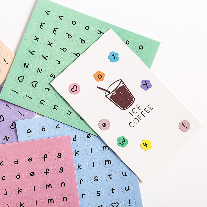 Sticker Giấy Bảng Chữ Cái Alphabet In Thường và Số Nhiều Màu Trang Trí Sổ và Đồ Dùng | ST064