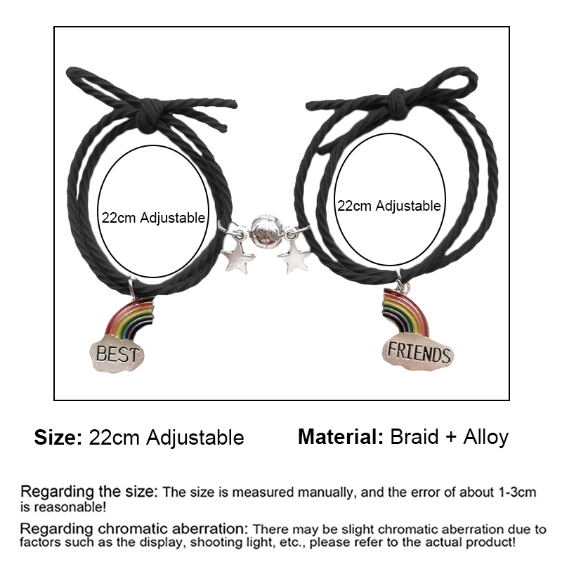 1 Cặp Vòng Tay Dây Bện Mặt Chuông Màu Cầu Vồng Có Thể Điều Chỉnh Kích Thước Dành Cho Cặp Đô dreamdiary