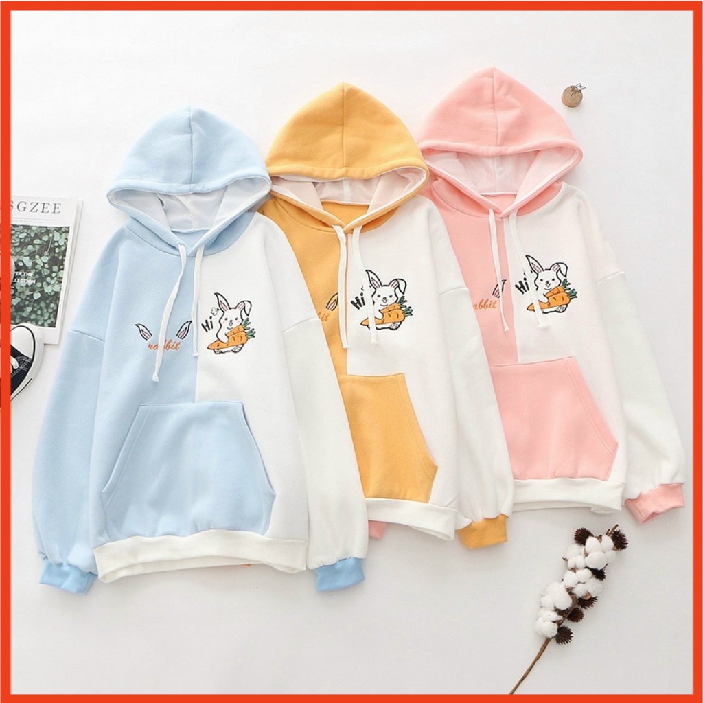 ÁO HOODIE NỮ ️❤️FREESHIP❤️ áo khoác hoodie (THỎ CẦM CAROT) VẢI NỈ NHIỀU MÀU IN  AO HOODIE FREE SIZE DƯỚI 60KG SnowGem