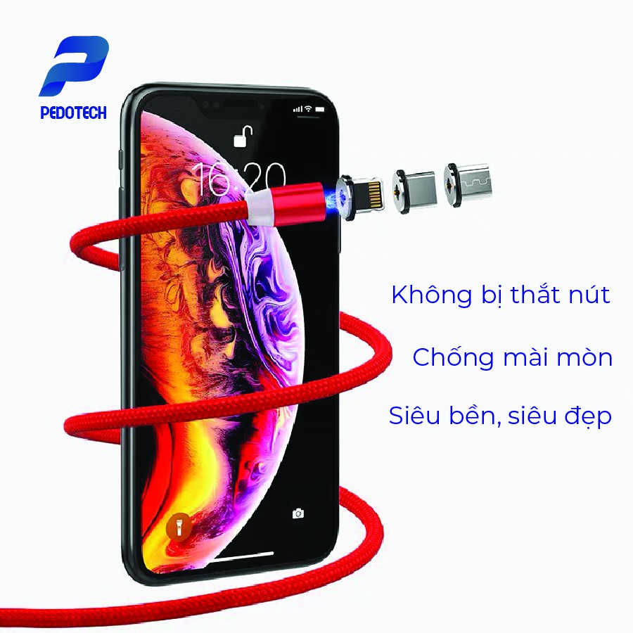 Sạc nam châm 3 đầu LINH HOẠT xoay 360 độ sạc NHANH, ổn định điện áp cho iphone samsung và oppo