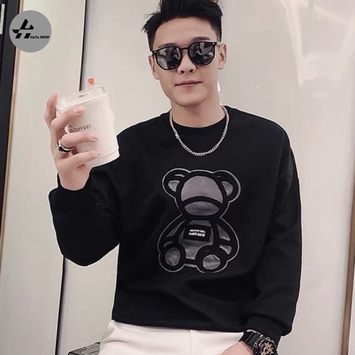 Áo thu đông nam tay dài, Áo nỉ nam mịn đẹp giữ nhiệt cá tính in Gấu Xám mã NZ611