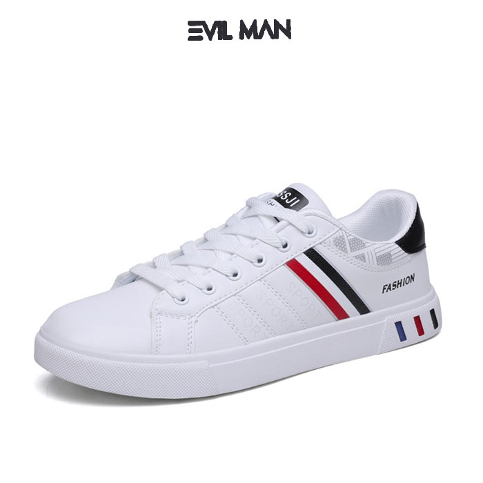 Giày Sneaker Nam, Giày Thể Thao Nam Trắng Viền Sọc Đỏ EVIL SPORT 01 - ES01