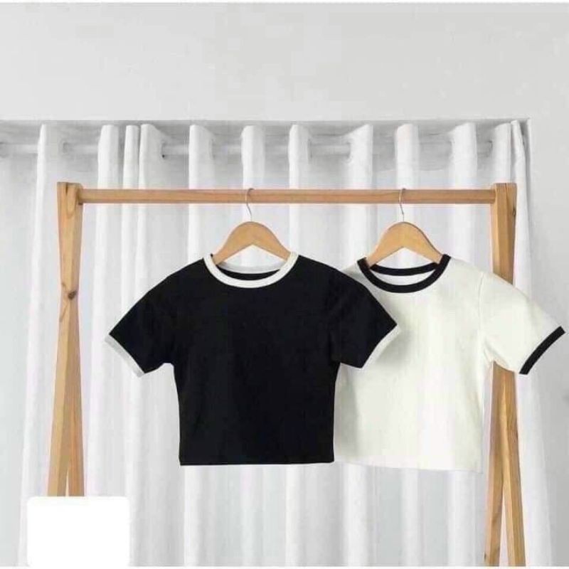 Áo croptop viền tay ngắn
