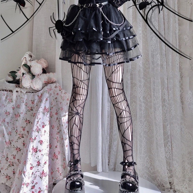 Quần Tất Lưới Kẻ Sọc Hình Con Nhện Cosplay Halloween - Vani Store - TAT00192