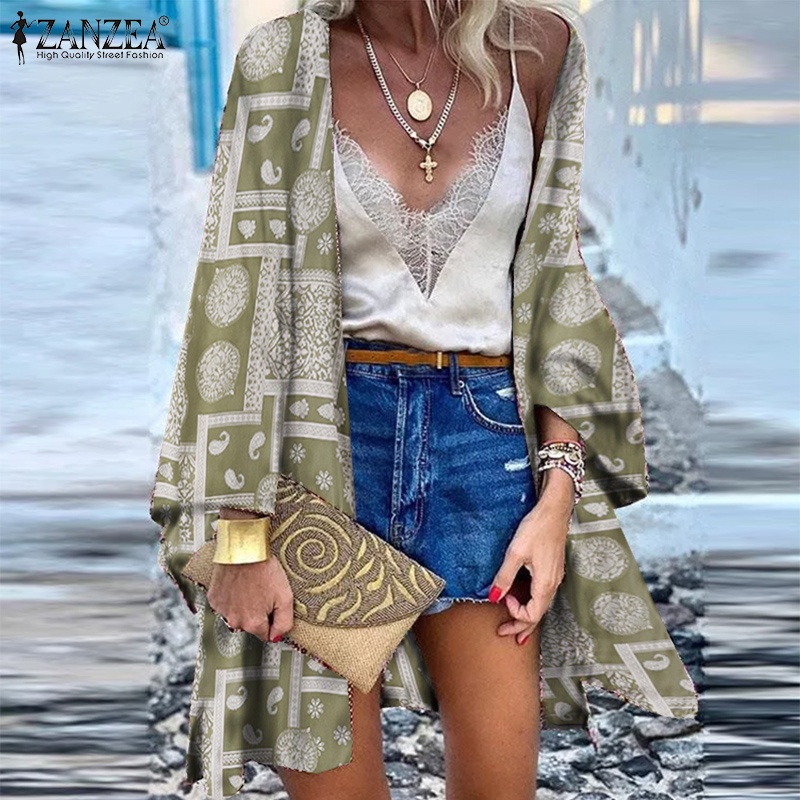 Áo khoác cardigan ZANZEA tay dài in hoa thời trang vintage nữ tính