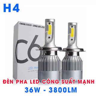 Bộ 2 Đèn Pha Led Headlight C6 Chân H4 36w 3800lm 6500K Cho Xe Hơi