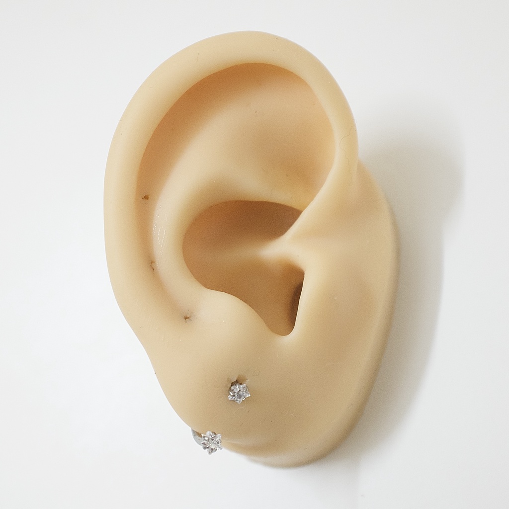 [1 Chiếc] Khuyên Bông Tai Chữ U 2 Đầu Đá Trắng Ngôi Sao Màu Bạc Thép Y Tế Titan Thép Không Gỉ Cá Tính Phong Cách Nam Nữ