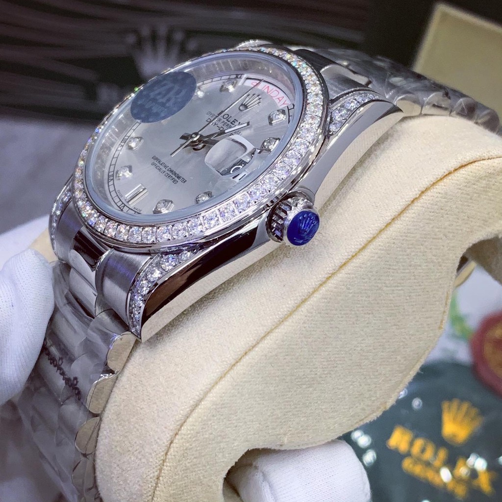 Đồng Hồ Nam RL DAY-DATE Vành Full Đá Máy Cơ Automatic Nhật Size 38 Chống Nước 5ATM