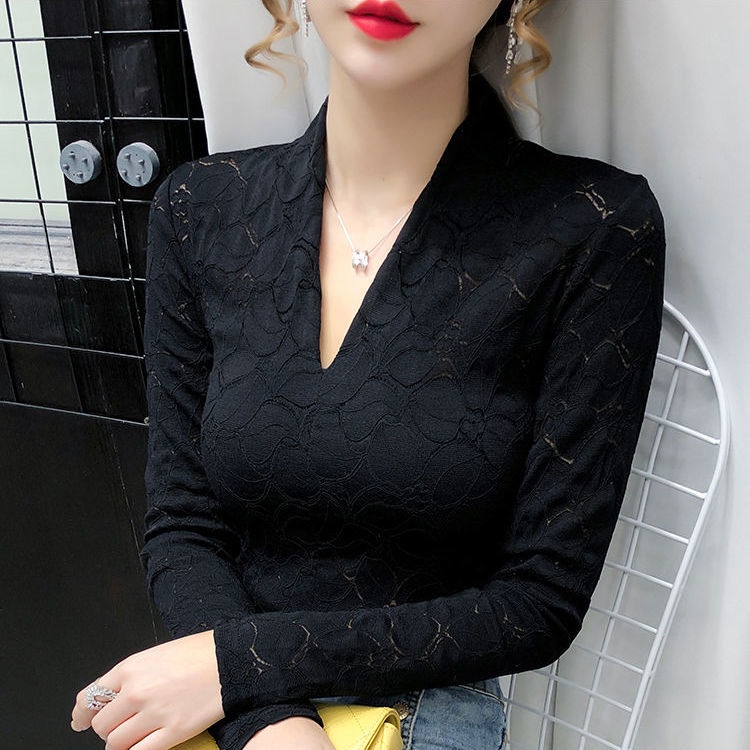 Áo Nữ Tay Dài Cổ Chữ v Phối Ren Thời Trang Quyến Rũ