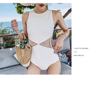 Bikini liền thân eo lưới màu trắng