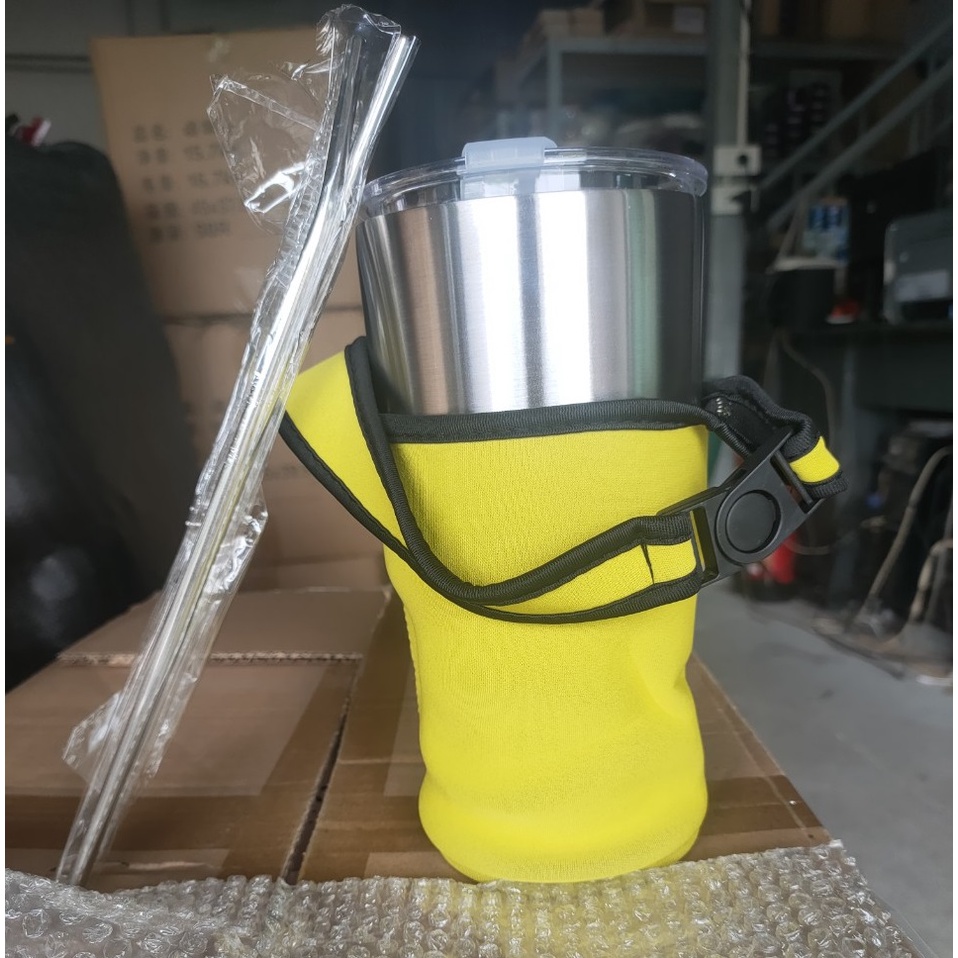 Ly cốc giữ nhiệt Thái Lan 900ml màu bạc, bình nước inox kèm túi xách, 2 ống hút và cọ bình