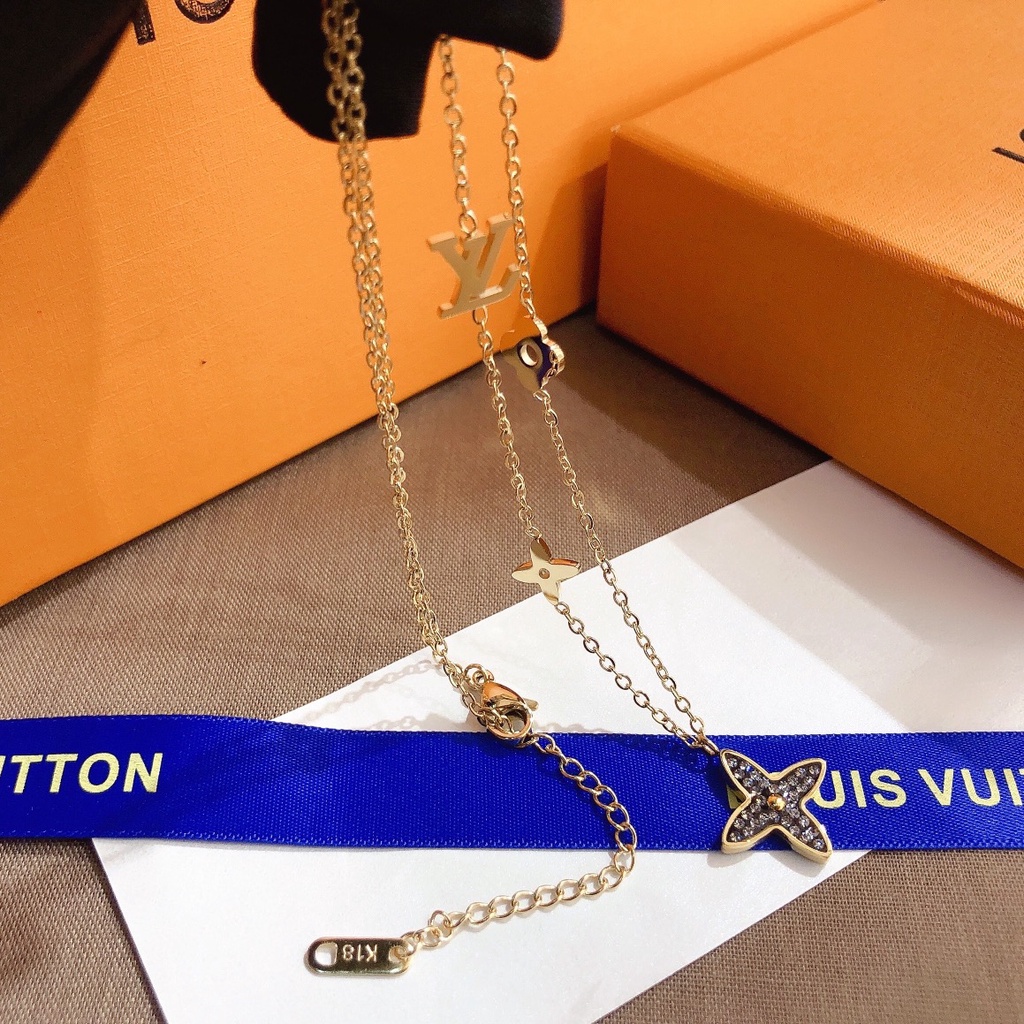 Lv Vòng cổ Thép Titan Không Phai Mặt Chữ Louis Vuitton Đơn Giản Cá Tính