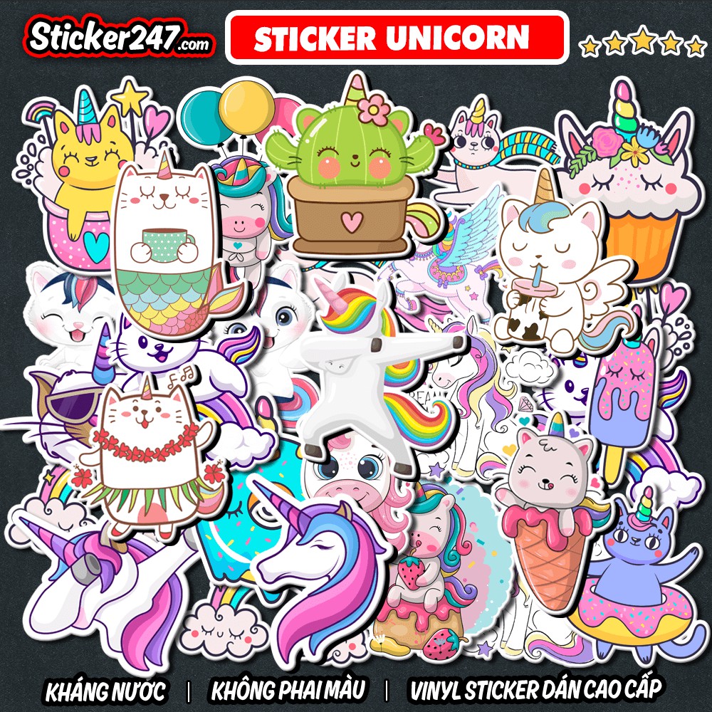 Sticker Animal Unicorn 𝑭𝒓𝒆𝒆𝒔𝒉𝒊𝒑 chống nước, dán laptop, điện thoại, đàn guitar, mũ bảo hiểm, vali, ipad, kính...