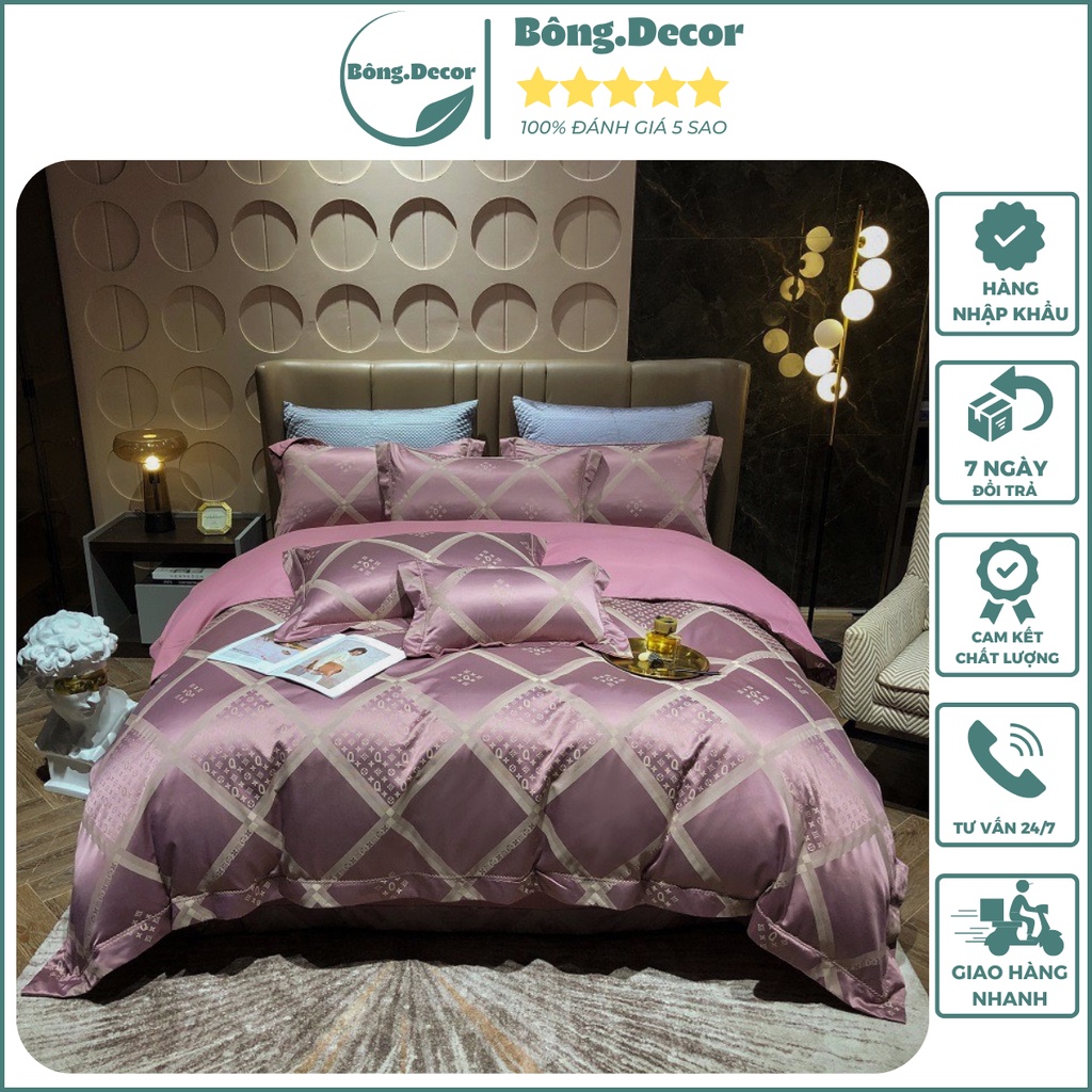Bộ chăn ga gối lụa gấm nhập khẩu sang trọng cao cấp, ga gối lụa gấm mềm mịn thoáng khí hoạ tiết in hoa văn chìm óng ánh