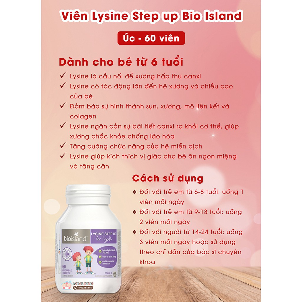 Lysin Bioisland giúp bé phát triển chiều cao lysine bột lysin viên
