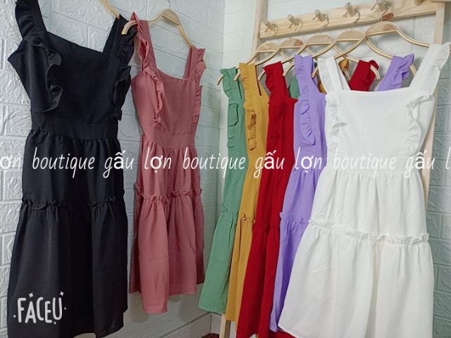 Váy hai dây bản to bèo cánh tiên 7màu tiểu thư ảnh thật | BigBuy360 - bigbuy360.vn
