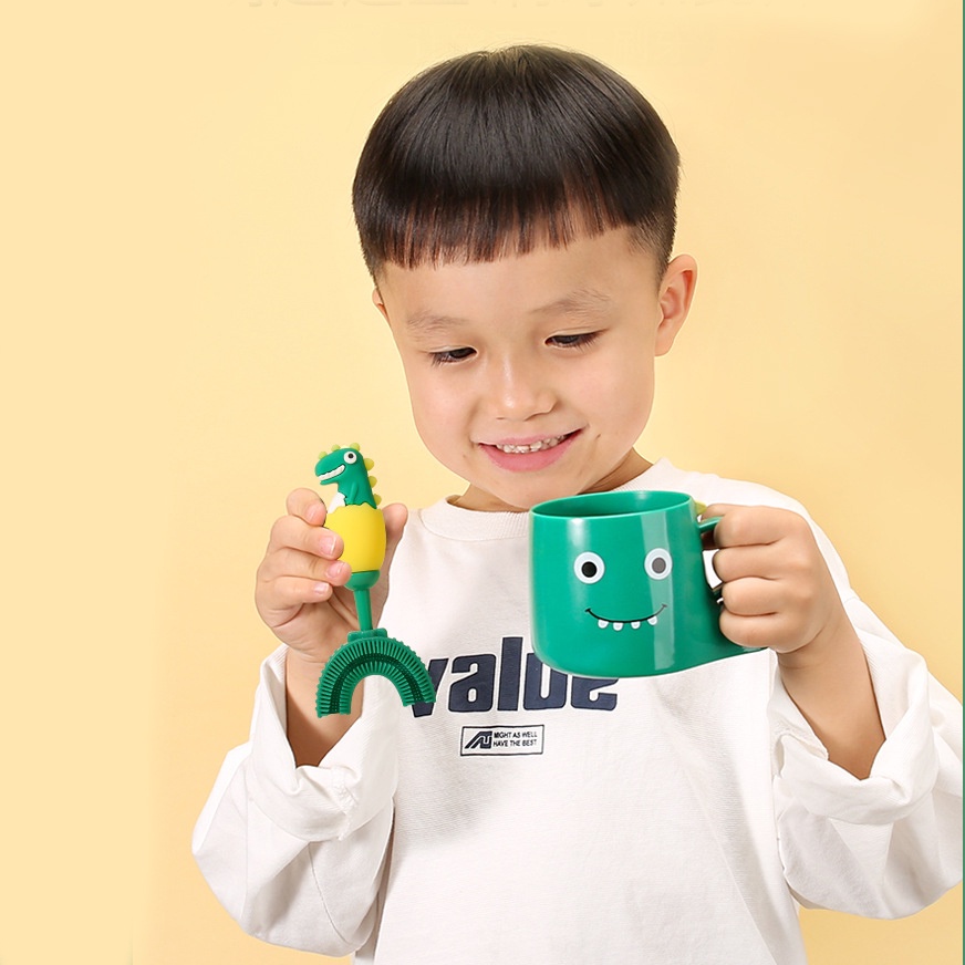 Bàn chải chữ u cho bé đánh răng dễ dàng hình khủng long cute