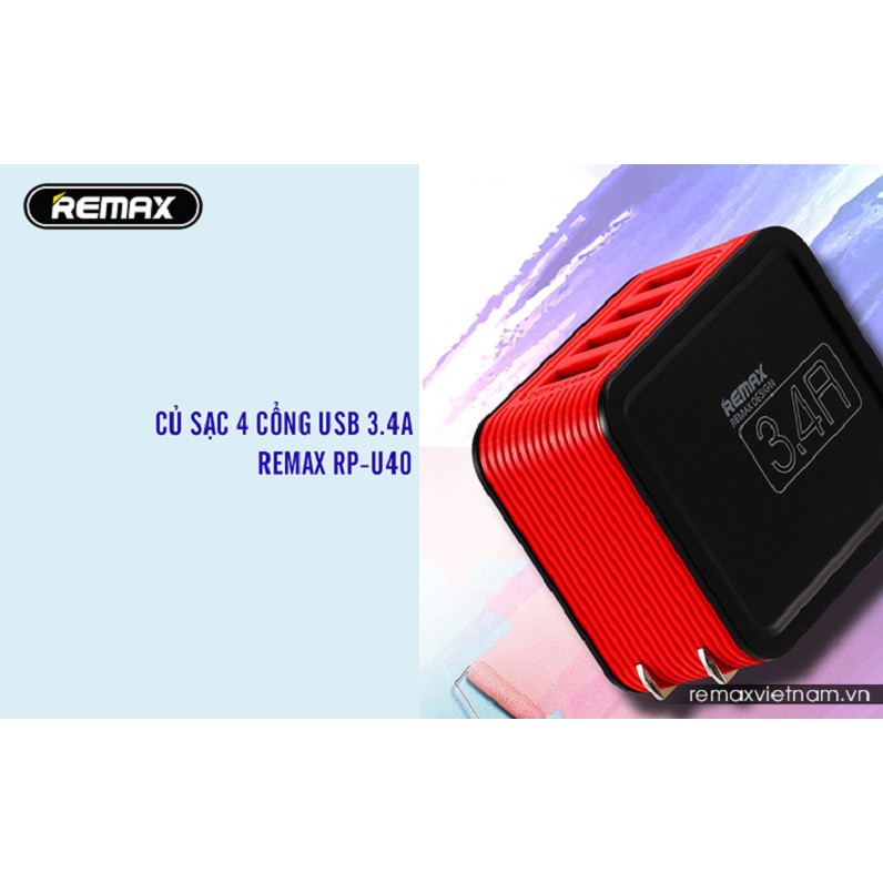 Cục Sạc Điện Thoại Và Máy Tính Bảng 4 Cổng USB Remax 3.4A