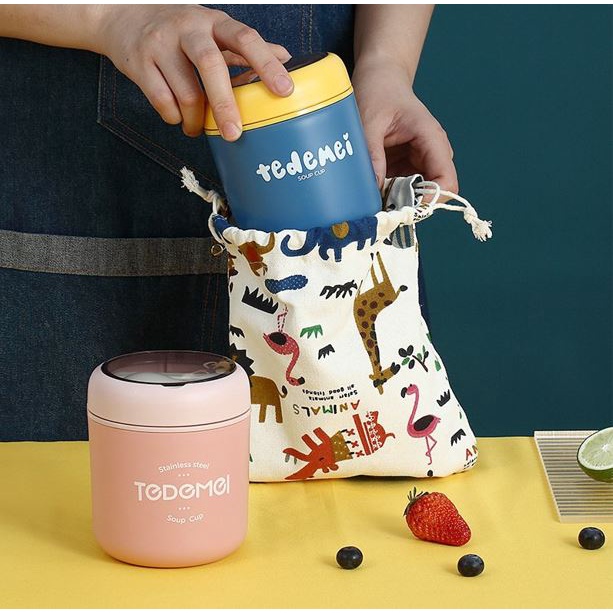 Bình Ủ Cháo Giữ Nhiệt Tedemei KIDWOW 530ml Kèm Thìa Trữ Thức Ăn Cho Bé